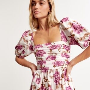 Abercrombie and Fitch Emerson Floral Poplin Puff Sleeves Midi Dress Size Medium